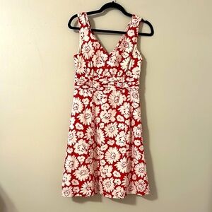 Boden Womens Floral Red and White Sleeveless Cotton Dress Sz 4 Preppy Resortwear